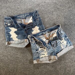 American Eagle Outfitters Distressed Blue Denim Shorts Size 0 & 2 Lot of 2